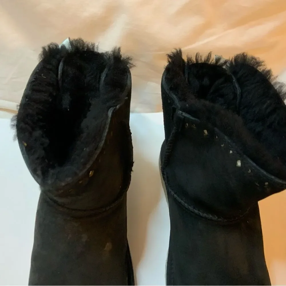 UGG 1010494k Dixi Flora Perforated Bow Ankle Classic Short Boots Fur Black 3 UK2